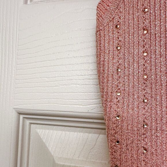 LoveShackFancy Metallic Godet Mini Dress Pink Crystal Knit Womens Size Small New - Picture 10 of 10